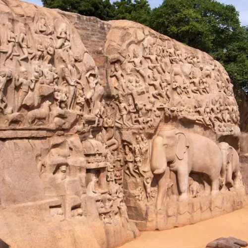 Arjuna's Penance, UNESCO World Heritage Site, Mahabalipuram, historic rock carving in Tamil Nadu