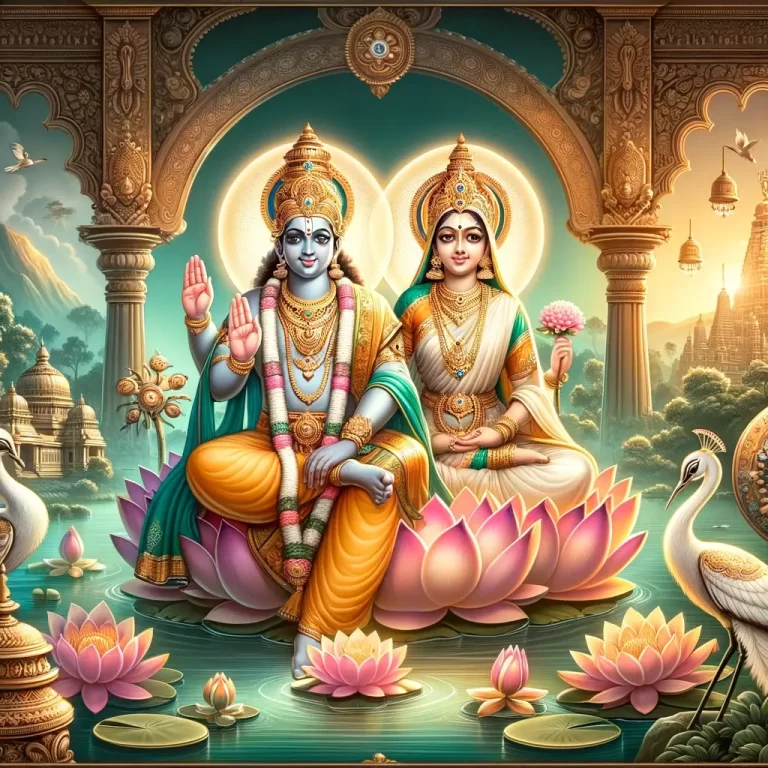 Image showing the divine idols of Tirumala (Lord Venkateswara) and Goddess Padmavathi in a temple.